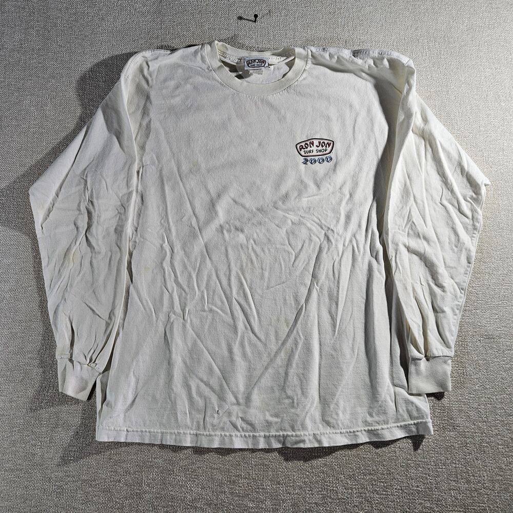 Vintage Ron Jon Surf Shop 2000 Long Sleeve Shirt XL White USA Y2K Inked Name